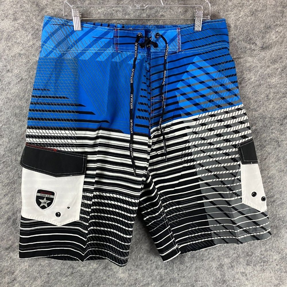 Molokai Board Shorts Size 36 Men's 100% Polyester Adults Blue Striped 3